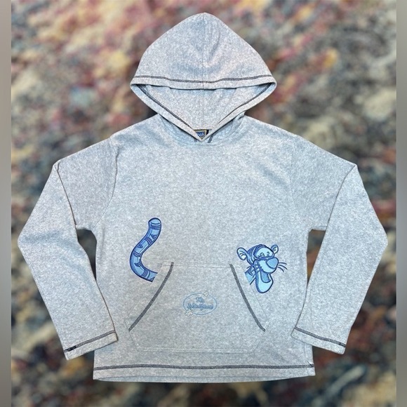 Disney Tops - Vtg Y2K Tigger "Mr.Splendiferous" Fleece Embroidered Hoodie Grey/Blue Women's M‎
